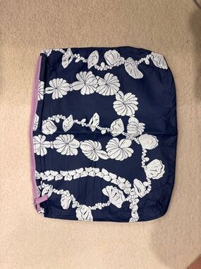ALOHA Collection Navy Floral Cosmetic Pouch with Pink Trim